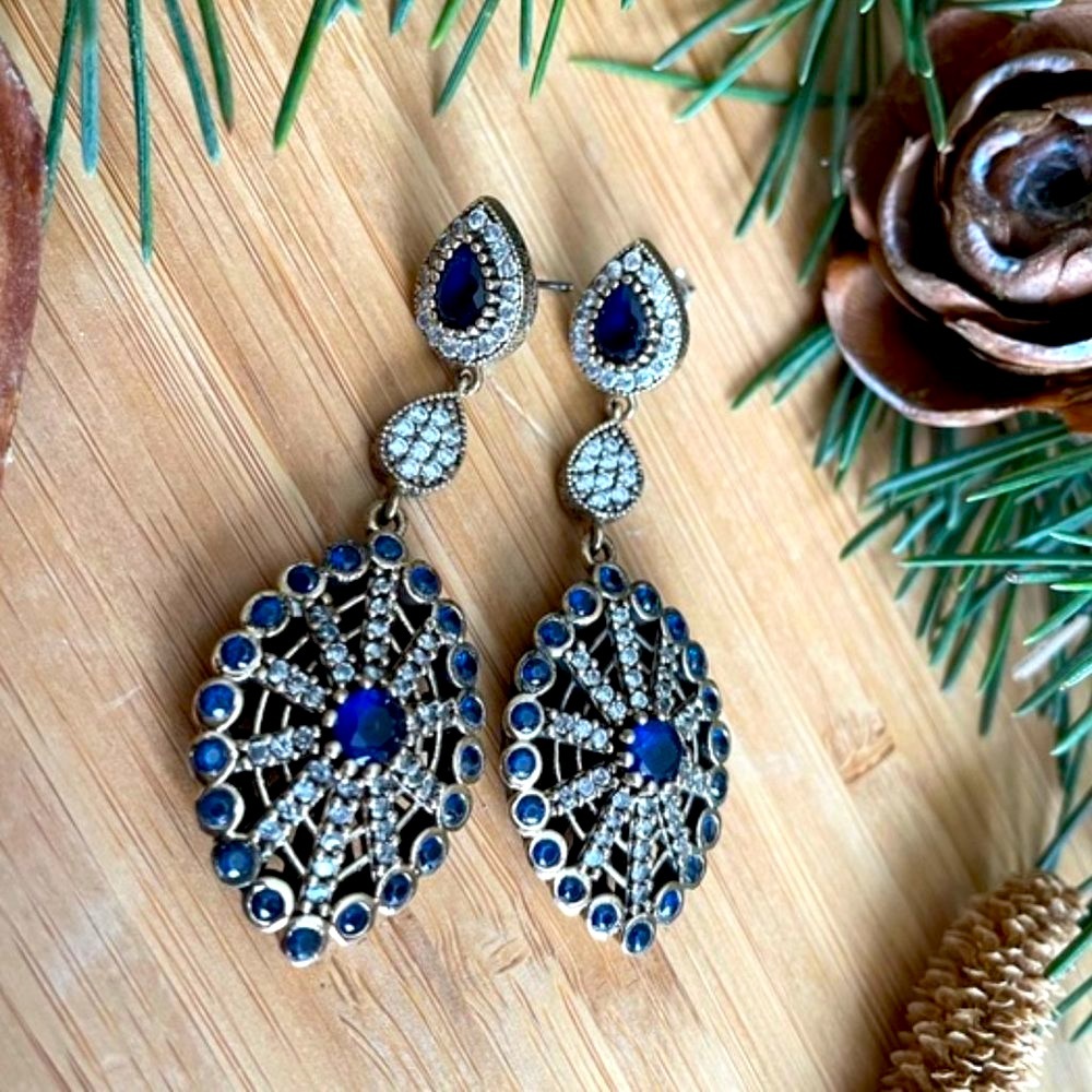 925 Sterling Silver, Sapphire & Topaz drop Earrings